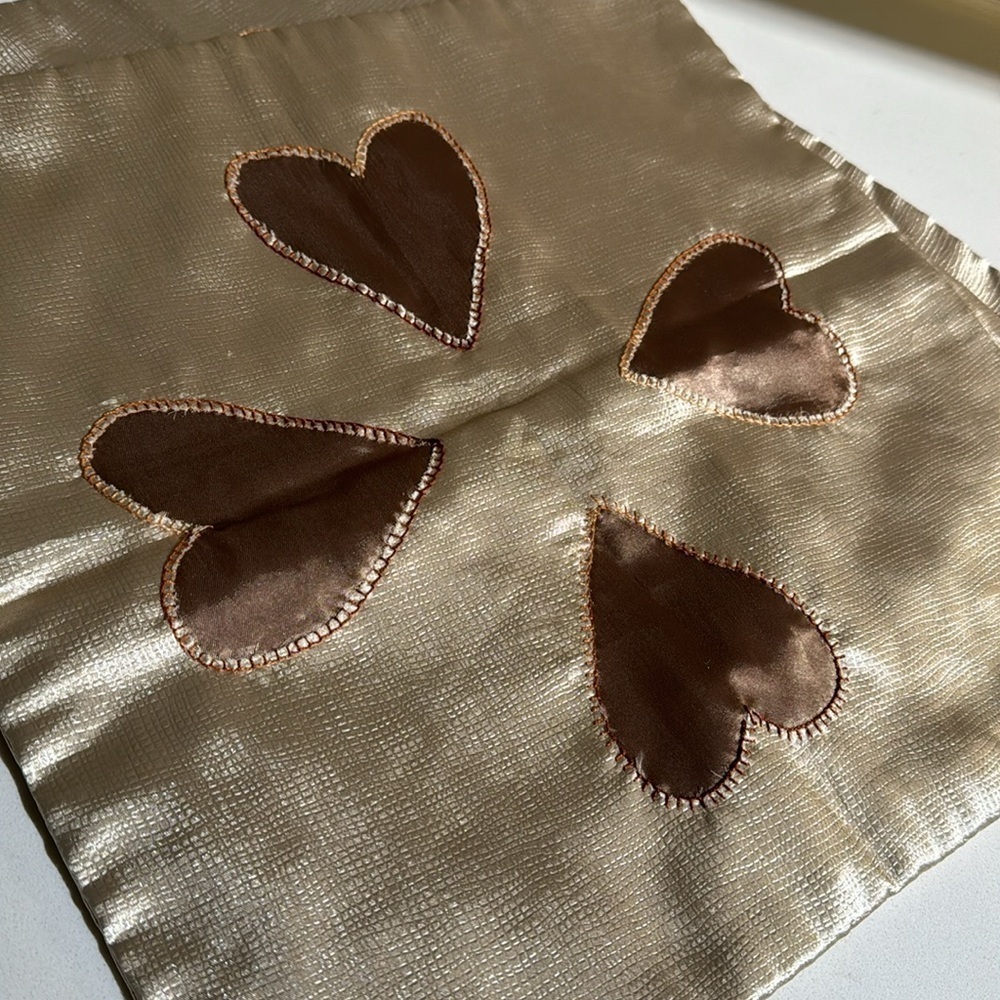 Set of Two Gold & Brown Hearts Decoration Pillow Cases